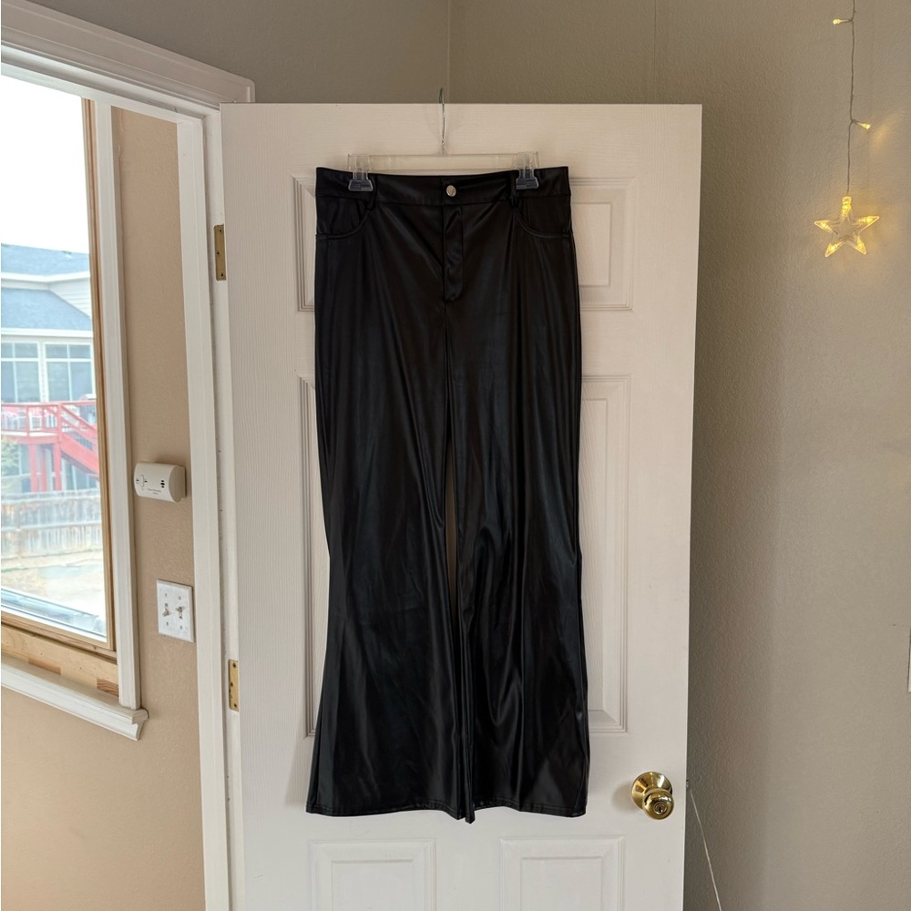 Black Faux Leather Wide-Leg Pants